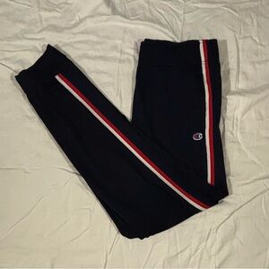 Champion Navy Track Pants with Red Stripes